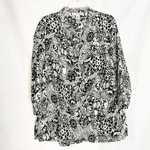 Black and White Linen Floral Top